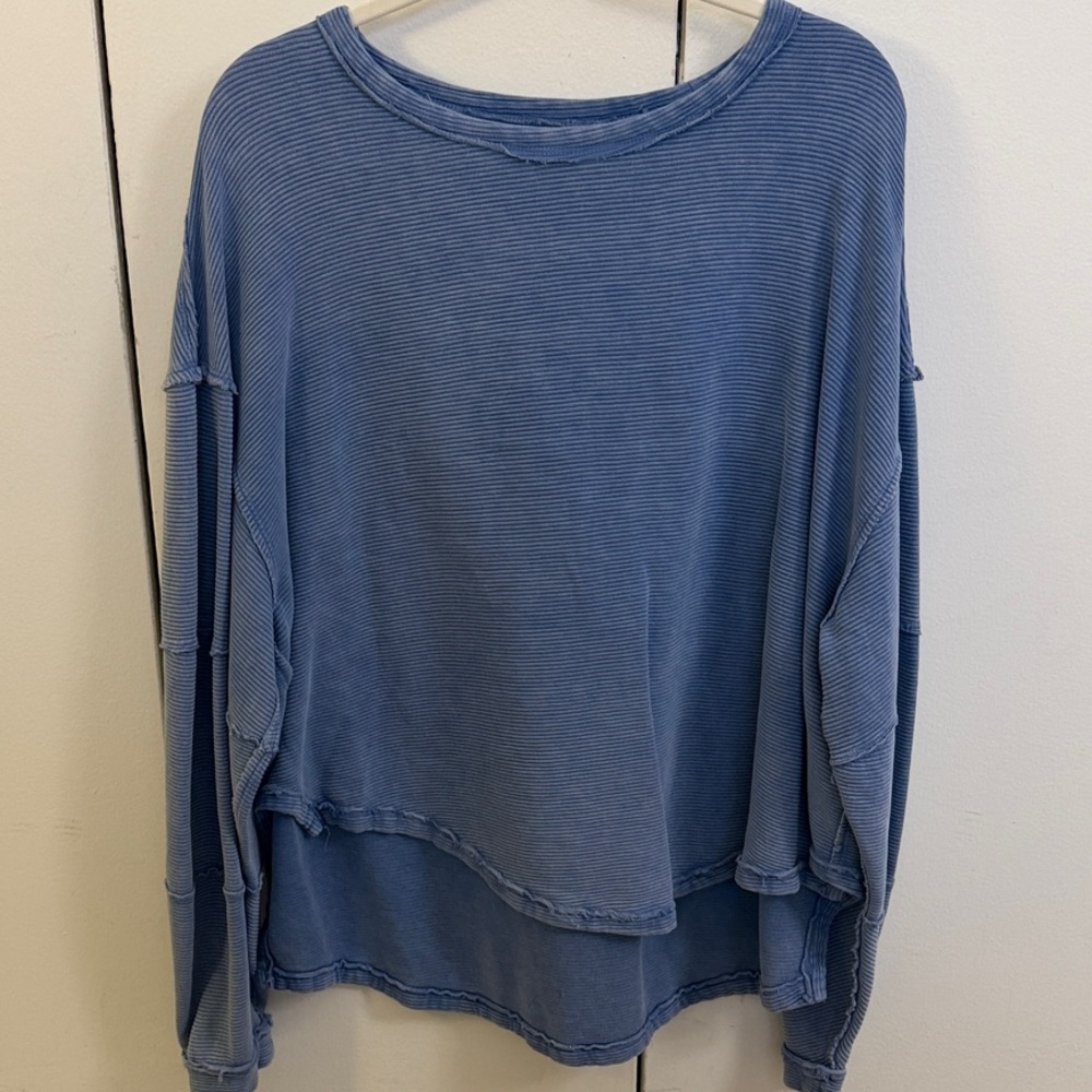 We The Free Blue Ribbed Sweatshirt